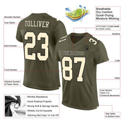 Custom Olive Cream-Black Mesh Football Jersey - Authentic Salute To Service Design Custom Olive Cream-Black Mesh Authentic
