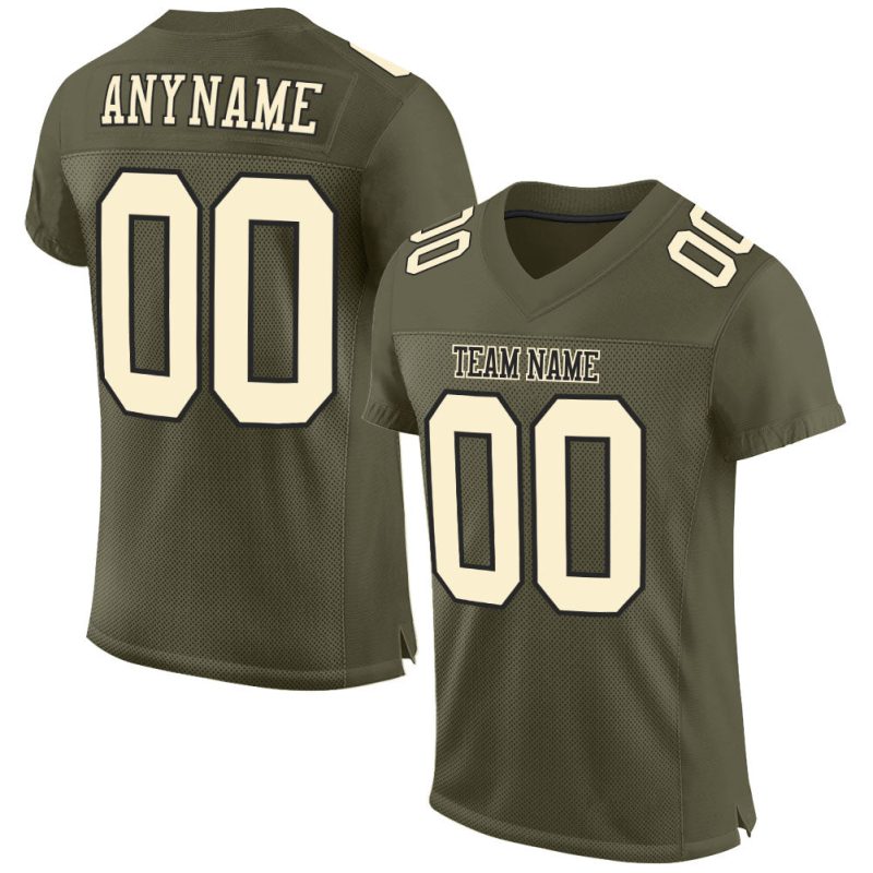 Custom Olive Cream-Black Mesh Football Jersey - Authentic Salute To Service Design Custom Olive Cream-Black Mesh Authentic