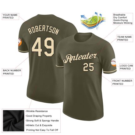 Custom Olive Black Performance T-Shirt for Salute to Service Custom Olive Cream-Black Performance Salute To Service T-Shirt