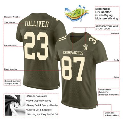 Olive Cream Custom Football Jersey - Authentic Salute To Service Design Custom Olive Cream Mesh Authentic Salute To Service