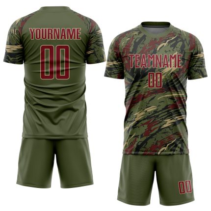 Olive Crimson Vegas Gold Sublimation Soccer Jersey - Custom Salute To Service Uniform Custom Olive Crimson-Vegas Gold Sublimation