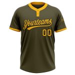 Custom Salute to Service Olive Gold-Black Unisex Softball Jersey - Two-Button Design Custom Olive Gold-Black Salute To Service