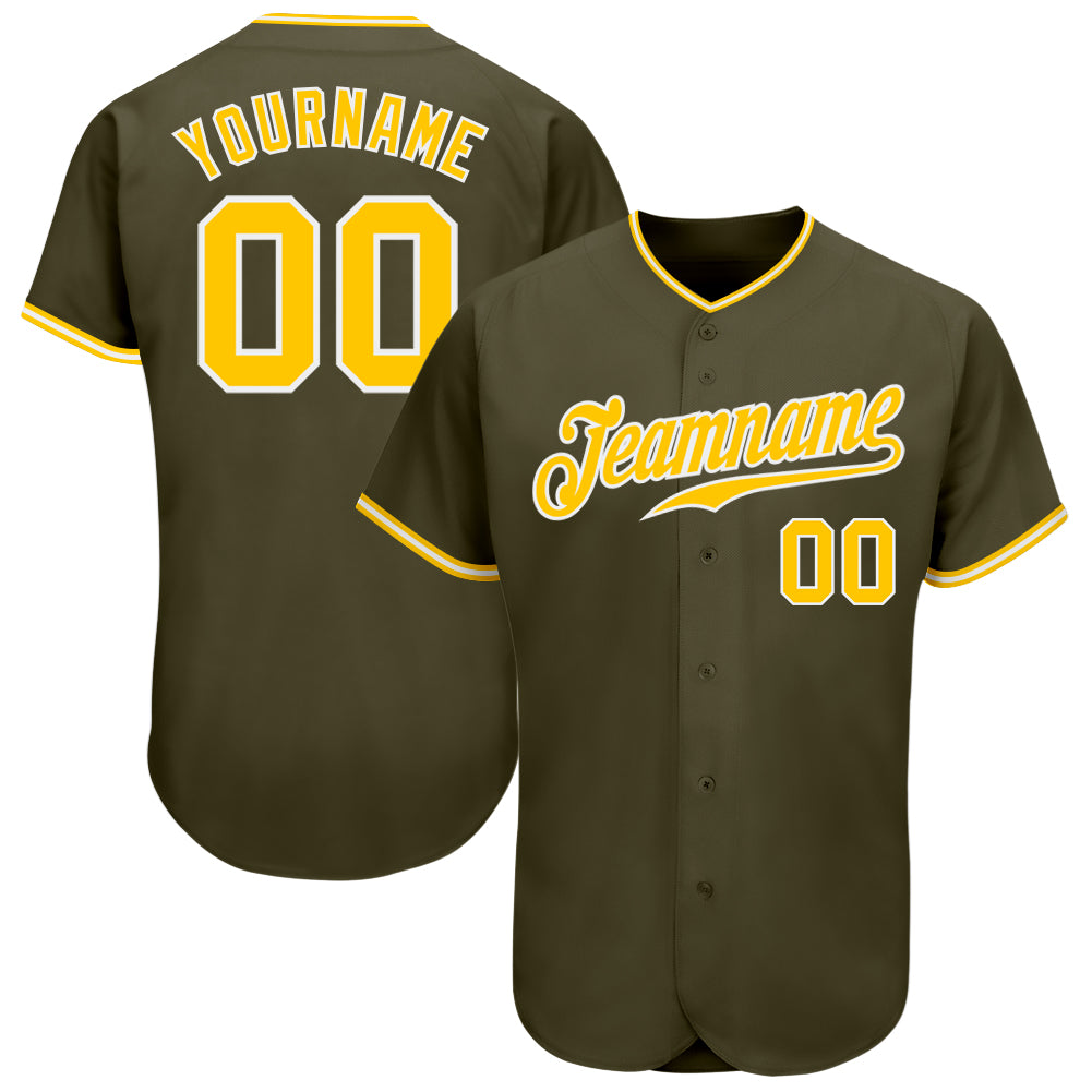 Custom Olive Gold-White Authentic Salute to Service Jersey | Baseball Jersey Custom Olive Gold-White Authentic Salute To