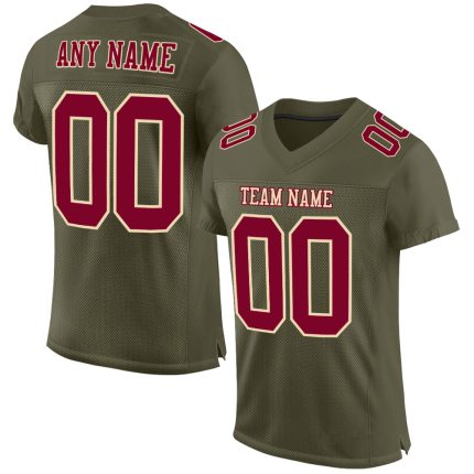 Custom Olive Maroon Cream Mesh Authentic Football Jersey - Salute to Service Custom Olive Maroon-Cream Mesh Authentic Salute