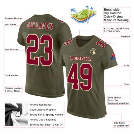 Custom Olive Maroon Cream Mesh Authentic Football Jersey - Salute to Service Custom Olive Maroon-Cream Mesh Authentic Salute