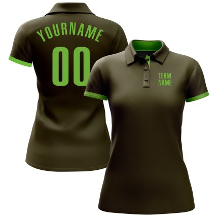 Olive Neon Green Performance Golf Polo Shirt - Custom Salute To Service Design Custom Olive Neon Green Performance Salute
