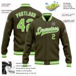 Olive Neon Green White Bomber Jacket Full-Snap Varsity Letterman Salute to Service Custom Olive Neon Green-White Bomber Full-Snap
