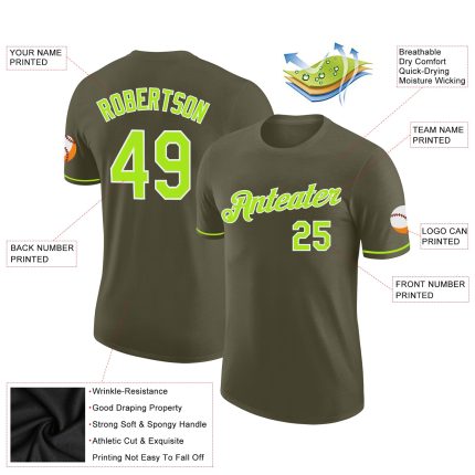 Custom Olive Neon Green White T-Shirt for Service Members - Performance Salute to Service Custom Olive Neon Green-White Performance