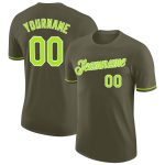 Custom Olive Neon Green White Salute To Service T-Shirt Performance Style 6655 Custom Olive Neon Green-White Performance