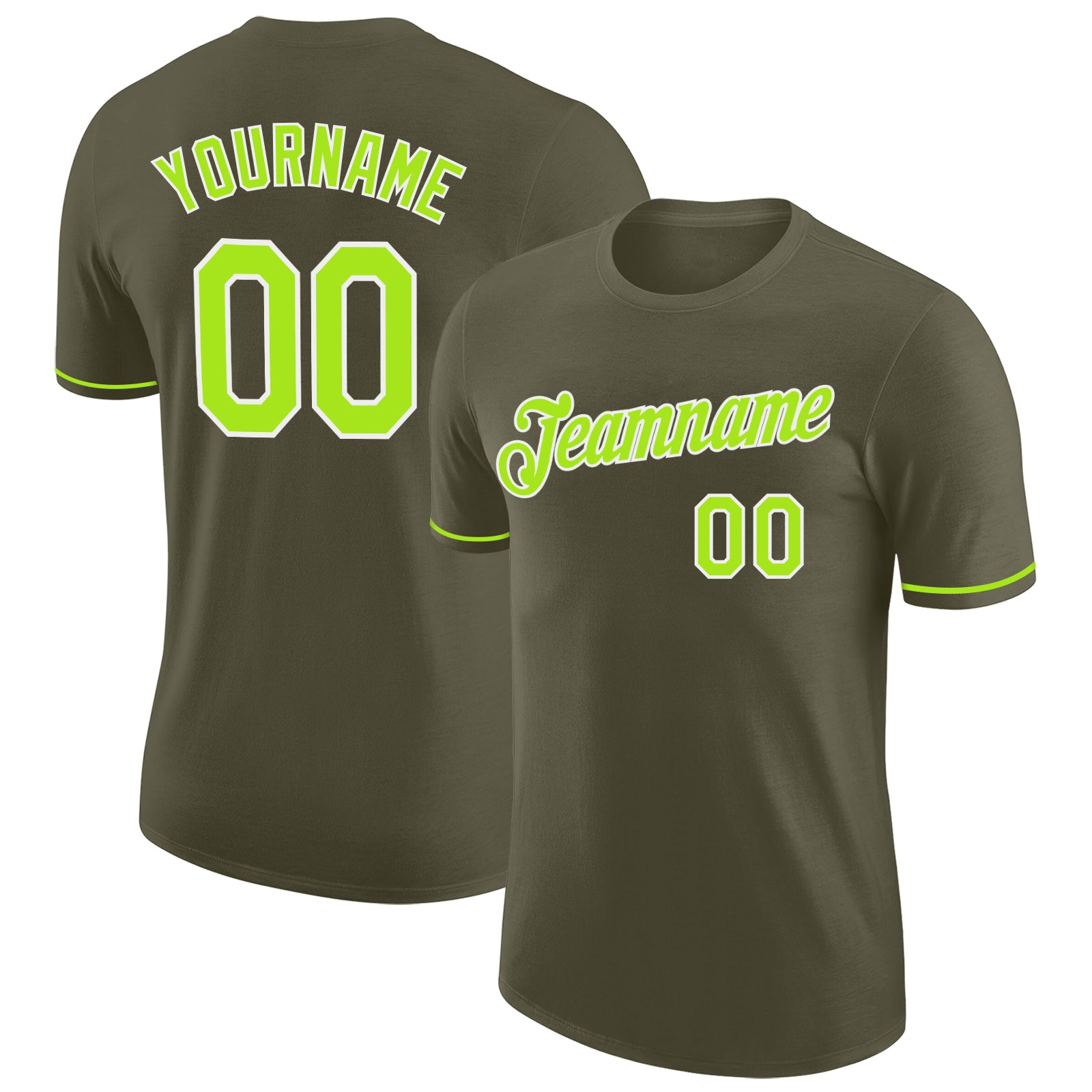 Custom Olive Neon Green White Salute To Service T-Shirt Performance Style 6655 Custom Olive Neon Green-White Performance