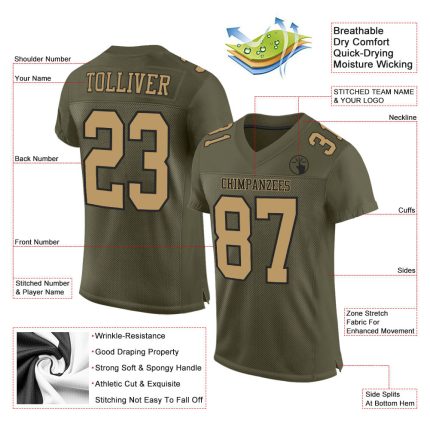 Custom Olive Gold-Black Mesh Football Jersey - Authentic Salute to Service Custom Olive Old Gold-Black Mesh Authentic Salute