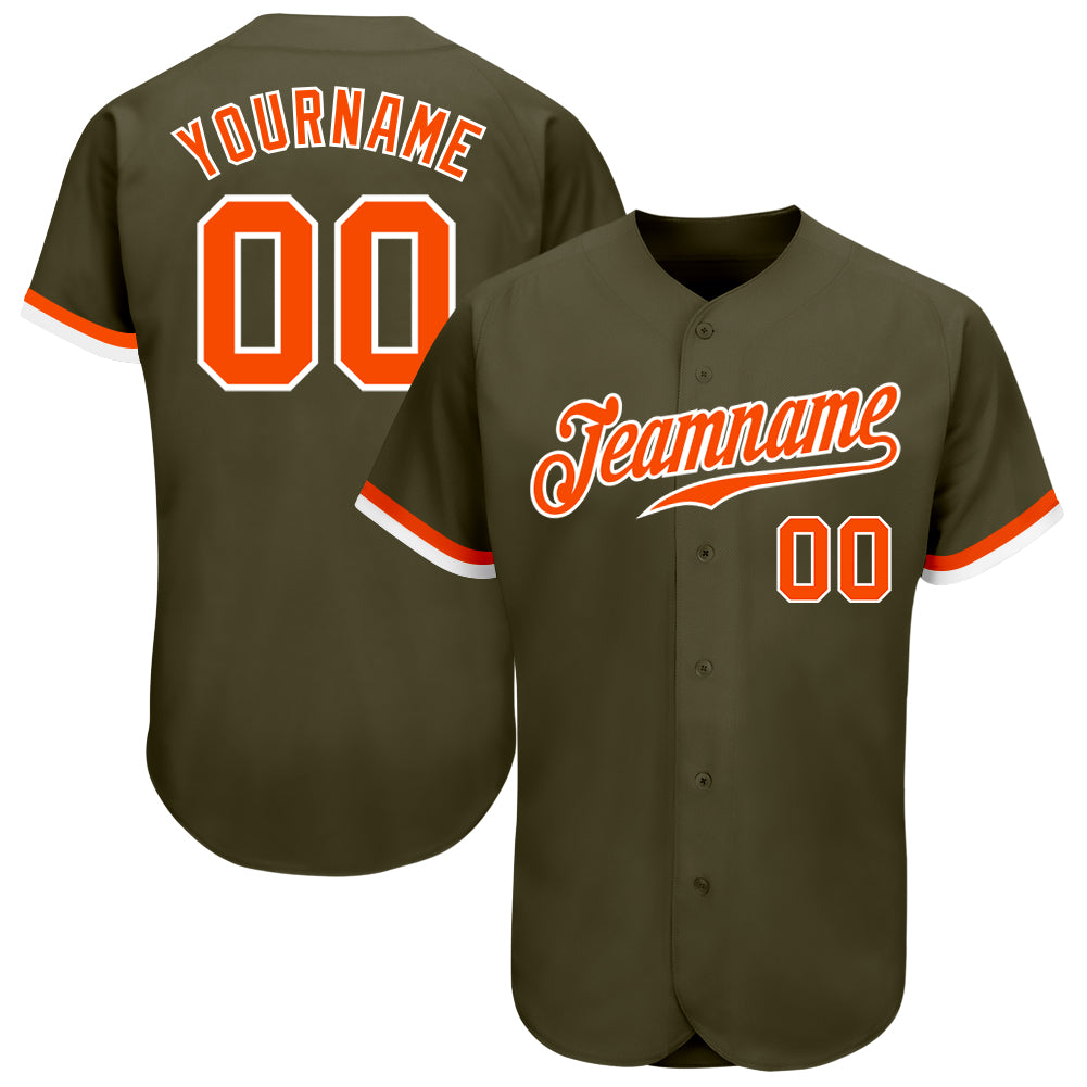 Custom Olive Orange-White Authentic Salute to Service Jersey Style 7026 - Premium Baseball Jersey for Fans Custom Olive Orange-White