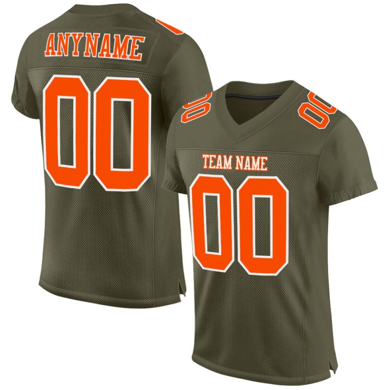 Custom Olive Orange-White Mesh Football Jersey - Authentic Salute To Service Edition Custom Olive Orange-White Mesh Authentic