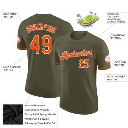 Custom Olive Orange-White T-Shirt for Service Members | Performance Salute to Service Custom Olive Orange-White Performance