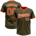 Custom Olive Orange White Salute To Service Jersey for Men and Women Softball Two-Button Design Custom Olive Orange-White