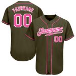 Olive Pink-White Authentic Salute To Service Baseball Jersey - Custom Design Custom Olive Pink-White Authentic Salute To
