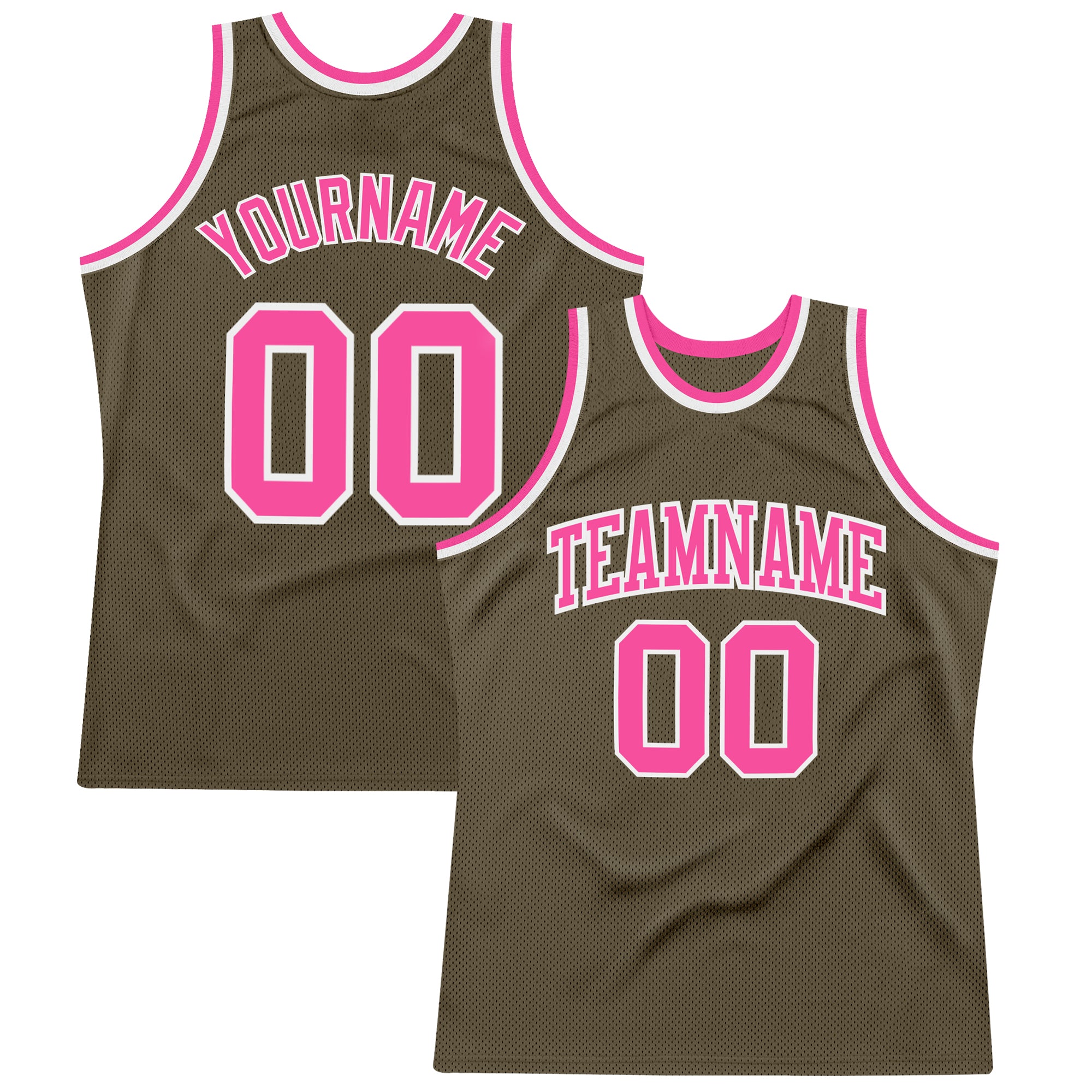 Custom Olive Pink-White Basketball Jersey, Authentic Throwback Salute To Service Design Custom Olive Pink-White Authentic