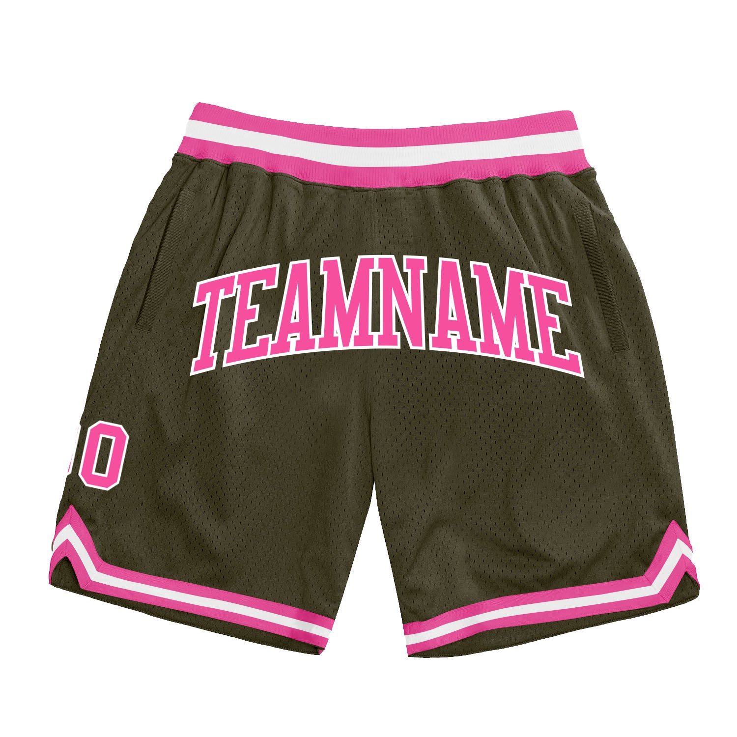 Custom Olive Pink-White Authentic Throwback Salute To Service Basketball Shorts Custom Olive Pink-White Basketball Shorts - Authentic Throwback Salute To Service Custom Olive Pink-White Authentic Throwback