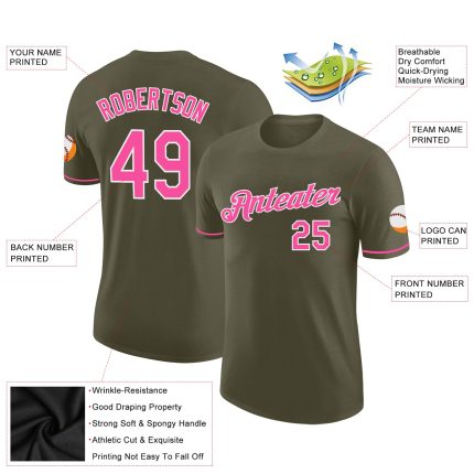 Olive Pink-White Performance T-Shirt for Service Salute Custom Design Custom Olive Pink-White Performance Salute To Service