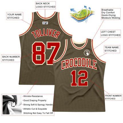 Custom Olive Red-Cream Basketball Jersey - Authentic Throwback Salute To Service Custom Olive Red-Cream Authentic Throwback