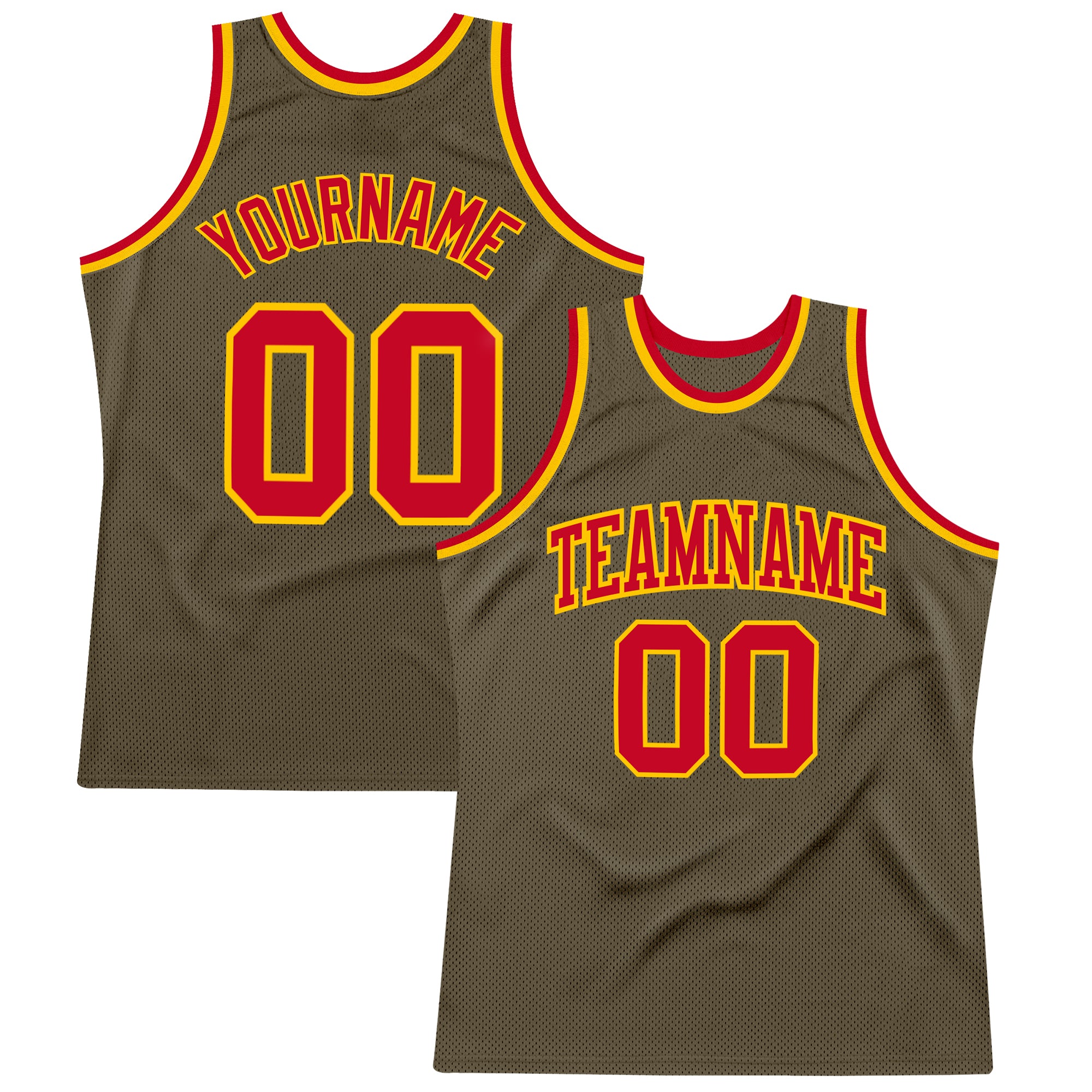 Custom Olive Red-Gold Basketball Jersey - Authentic Throwback Salute To Service Design Custom Olive Red-Gold Authentic Throwback