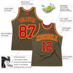 Custom Olive Red-Gold Basketball Jersey - Authentic Throwback Salute To Service Design Custom Olive Red-Gold Authentic Throwback