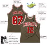 Custom Olive Red White Basketball Jersey - Authentic Throwback Salute to Service Custom Olive Red-White Authentic Throwback