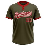 Custom Olive Red-White Salute To Service Softball Jersey Unisex Two-Button Custom Olive Red-White Salute To Service Two-Button