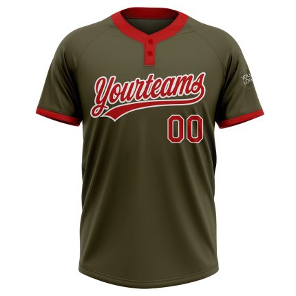 Custom Olive Red-White Salute To Service Softball Jersey Unisex Two-Button Custom Olive Red-White Salute To Service Two-Button