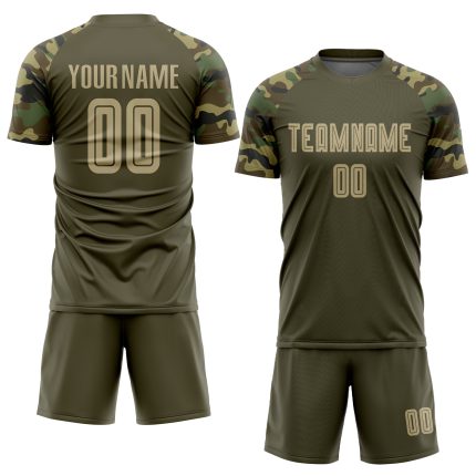 Custom Olive Gold-Camo Soccer Uniform Jersey | Salute to Service Sublimation Custom Olive Vegas Gold-Camo Sublimation Salute