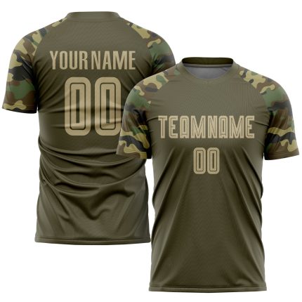 Custom Olive Gold-Camo Soccer Uniform Jersey | Salute to Service Sublimation Custom Olive Vegas Gold-Camo Sublimation Salute