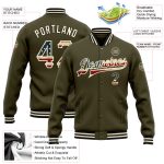 Vintage USA Flag Cream Black Bomber Jacket Custom Varsity Letterman Salute to Service Full Snap Custom Olive Vintage USA