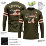 Custom Olive USA Vintage Flag Long Sleeve Performance T-Shirt - Salute to Service Cream Design Custom Olive Vintage USA Flag-Cream