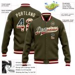 Vintage USA Flag Cream Maroon Bomber Varsity Letterman Jacket Custom Salute to Service Custom Olive Vintage USA Flag Cream-Maroon