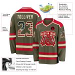 Custom Olive Vintage USA Flag Hockey Jersey - Cream Red Salute To Service Custom Olive Vintage USA Flag Cream-Red Salute