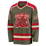 Custom Olive Vintage USA Flag Hockey Jersey - Cream Red Salute To Service Custom Olive Vintage USA Flag Cream-Red Salute