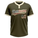 Custom olive and cream vintage USA flag softball jersey, back view