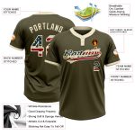 Custom olive and cream vintage USA flag softball jersey, detail of the printed panel
