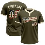 Custom olive and cream vintage USA flag softball jersey