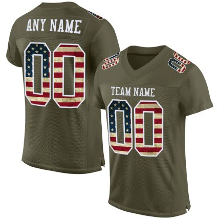 Custom USA Flag Olive Vintage Football Jersey White Mesh Salute to Service Custom Olive Vintage USA Flag-White Mesh Authentic