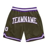 Olive White-Purple Authentic Basketball Shorts - Custom Salute To Service Design Custom Olive White-Purple Authentic Throwback