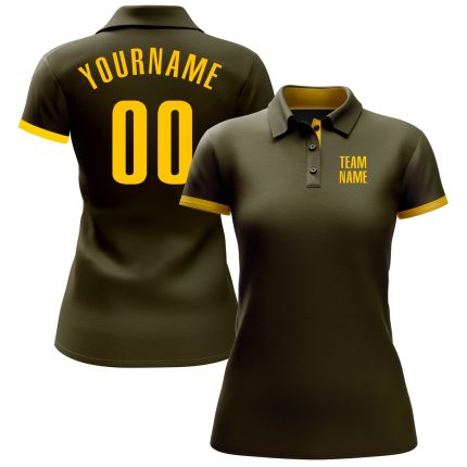 Personalized Olive Yellow Golf Polo Shirt - Performance Salute To Service Custom Olive Yellow Performance Salute To Service