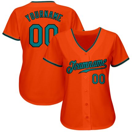 Authentic Custom Baseball Jersey in Orange Aqua-Black, Personalized Sports Jersey for Fans Custom Orange Aqua-Black Authentic