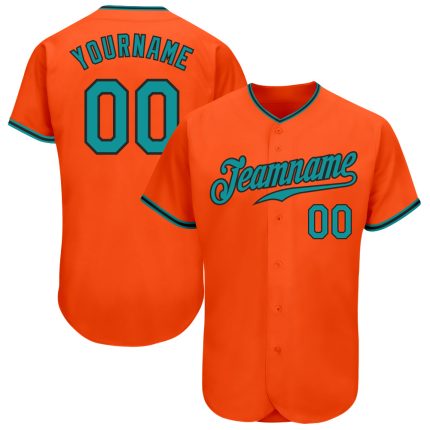 Authentic Custom Baseball Jersey in Orange Aqua-Black, Personalized Sports Jersey for Fans Custom Orange Aqua-Black Authentic