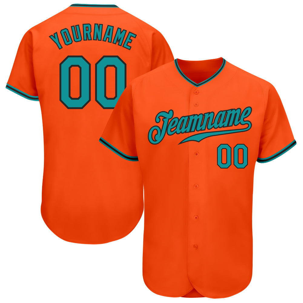 Authentic Custom Baseball Jersey in Orange Aqua-Black, Personalized Sports Jersey for Fans Custom Orange Aqua-Black Authentic