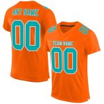 Custom Orange Aqua White Mesh Football Jersey - Authentic Sports Apparel Custom Orange Aqua-White Mesh Authentic Football