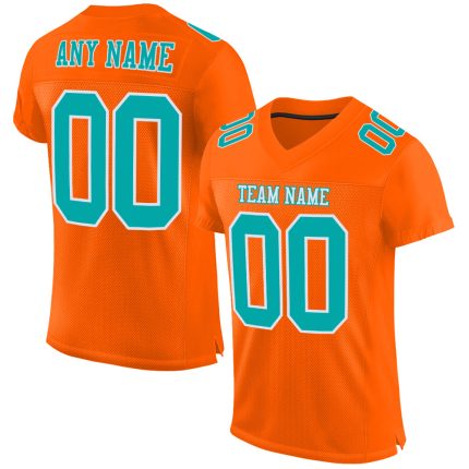 Custom Orange Aqua White Mesh Football Jersey - Authentic Sports Apparel Custom Orange Aqua-White Mesh Authentic Football