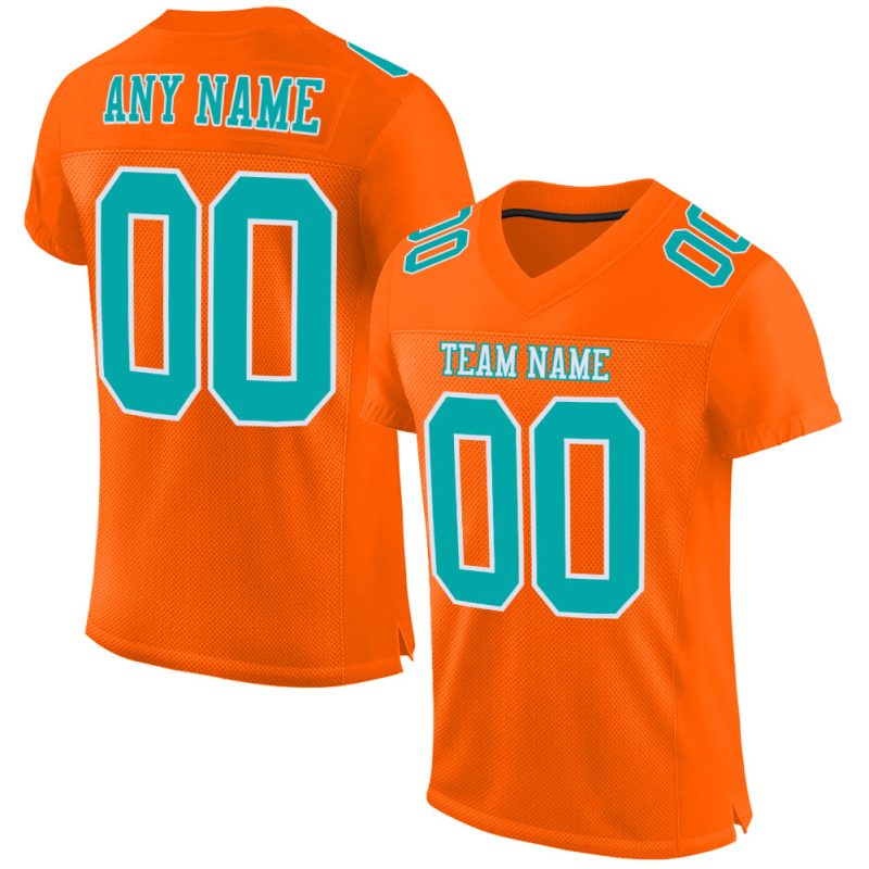 Custom Orange Aqua White Mesh Football Jersey - Authentic Sports Apparel Custom Orange Aqua-White Mesh Authentic Football
