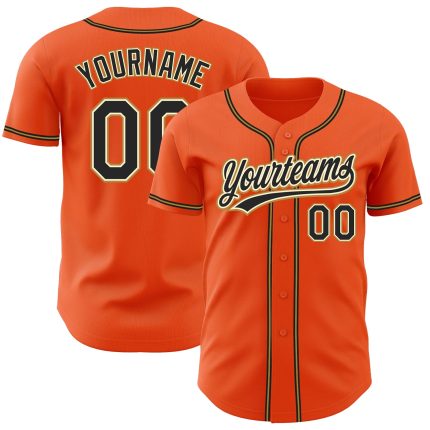 Custom Orange Black Cream Baseball Jersey - Authentic Old Gold Design Custom Orange Black Cream-Old Gold Authentic Baseball