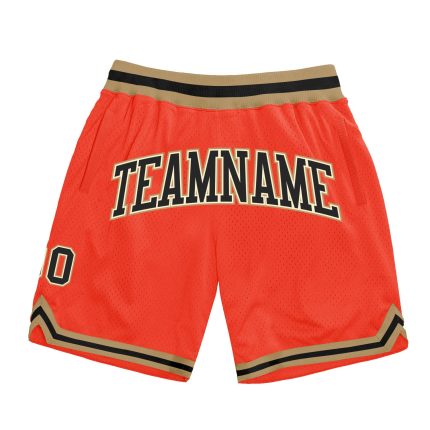 Authentic Throwback Basketball Shorts - Custom Orange Black Cream Old Gold Design Custom Orange Black Cream-Old Gold Authentic